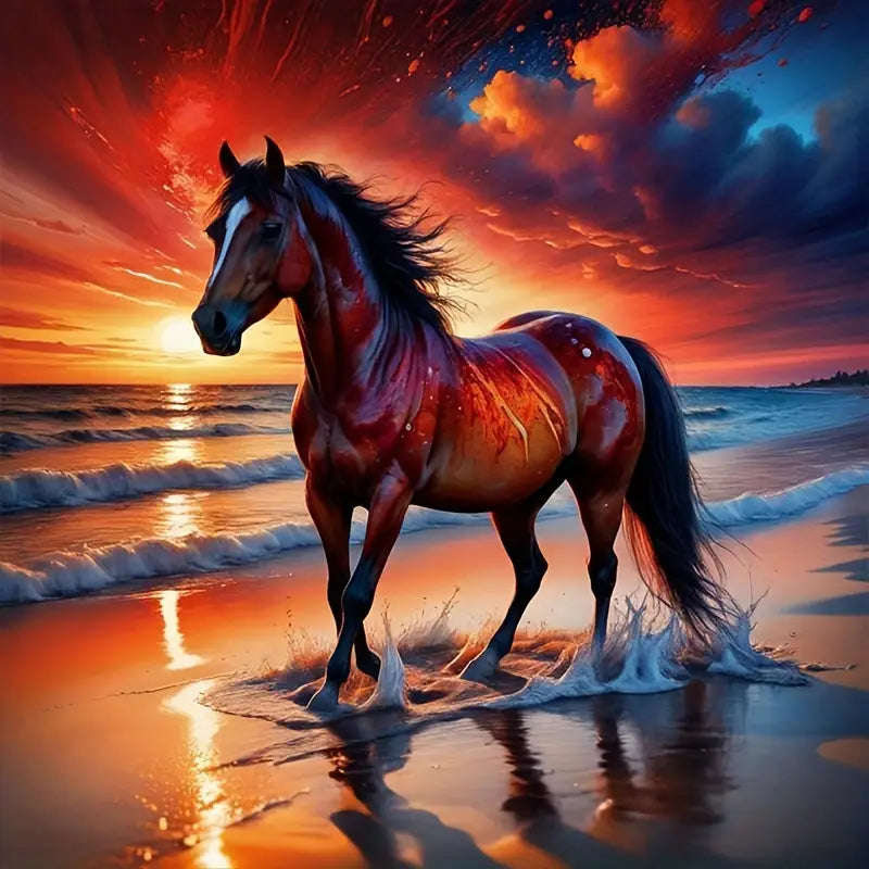Brown horse on beach