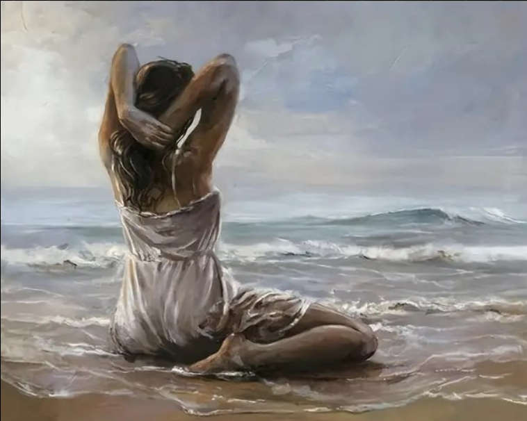 PAINT BY NUMBERS - Girl sitting on beach