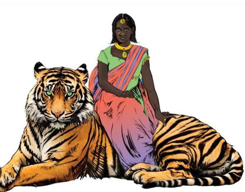 LARGE Woman on Tiger 50x60cm