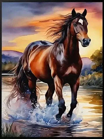 Dark brown horse running
