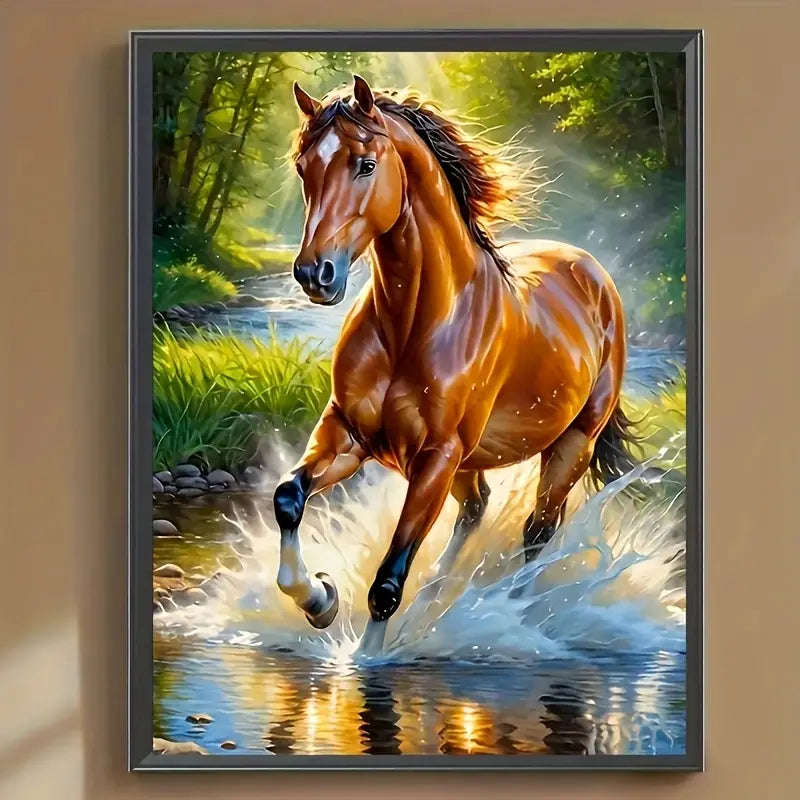 Horse running in river