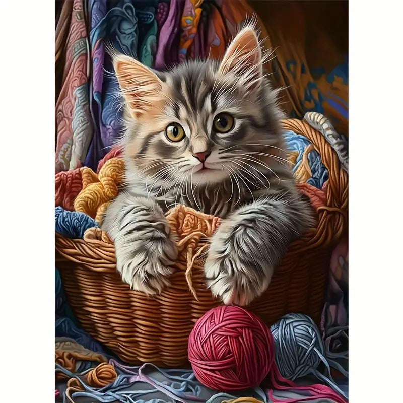 Cute kitten with wool