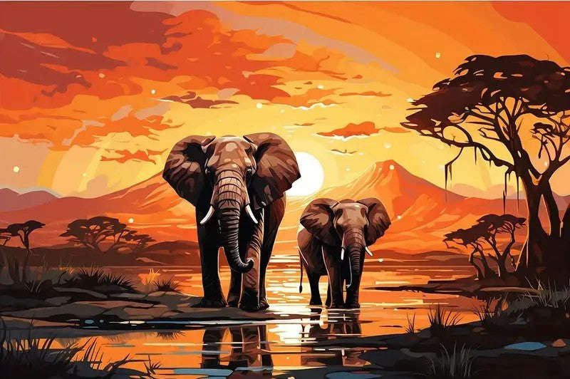 Elephant sunset