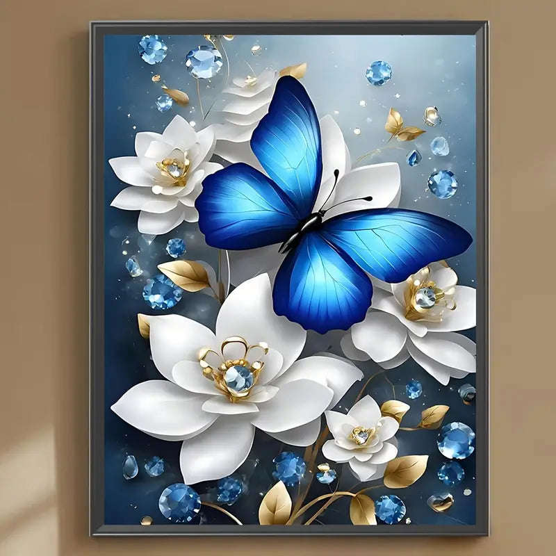 Blue butterfly on white flower