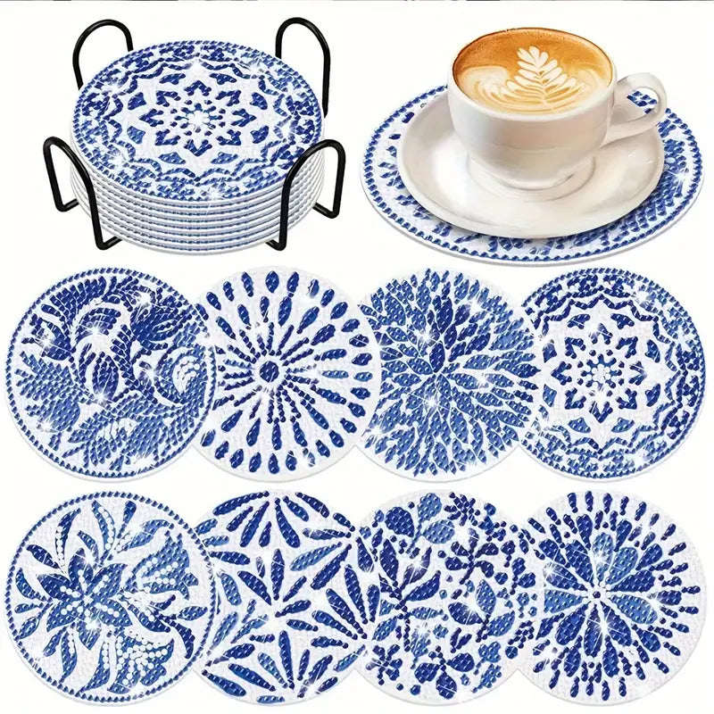 Coasters - Blue and white - 8pc