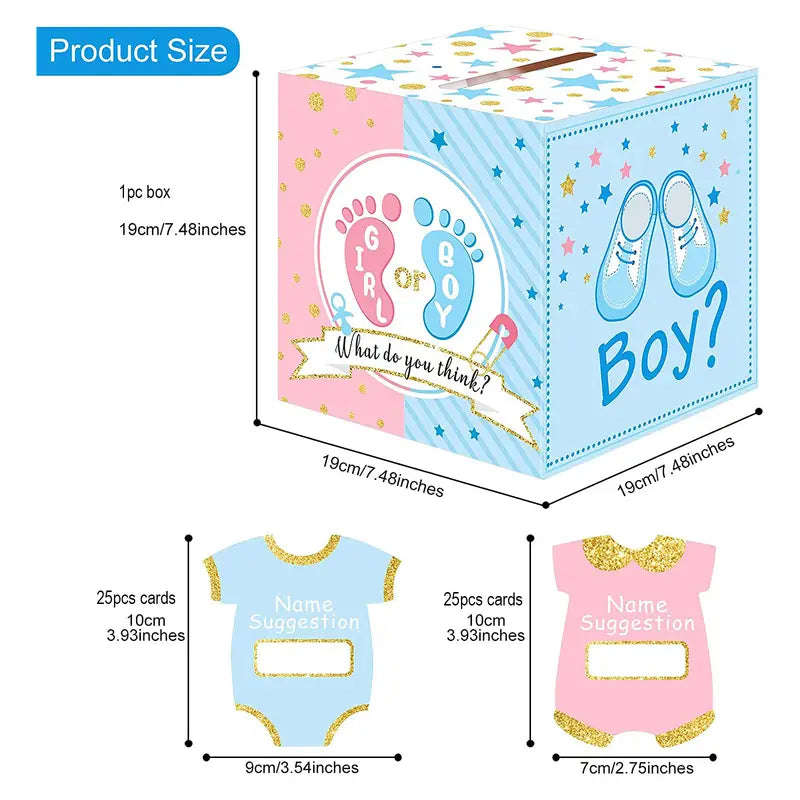 Gender Reveal Voting Box With 50 Pieces Ballot Cards