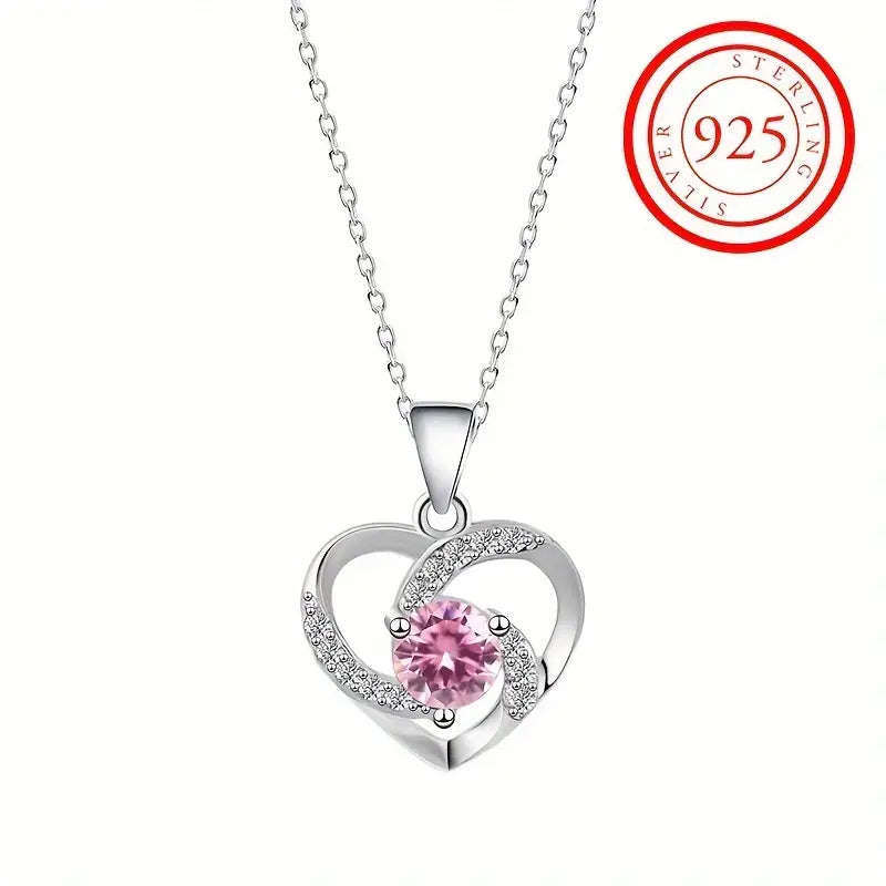 Elegant S925 Silver Heart-Shaped Cubic Zirconia Necklace