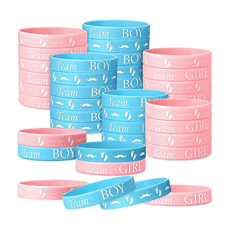 40-Pack Unisex Silicone Wristbands for Gender Reveal