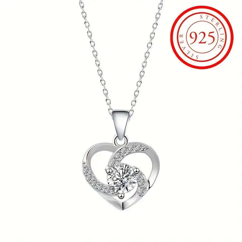 Elegant S925 Silver Heart-Shaped Cubic Zirconia Necklace