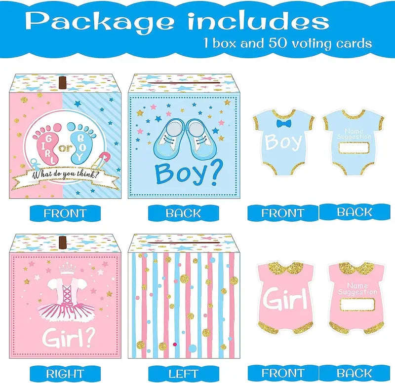 Gender Reveal Voting Box With 50 Pieces Ballot Cards