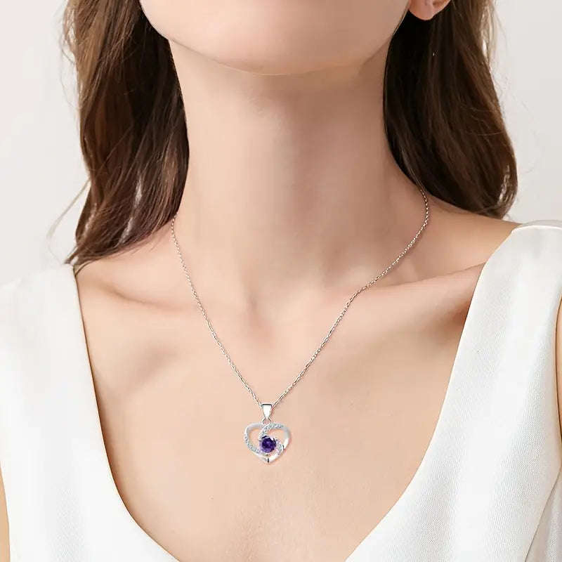 Elegant S925 Silver Heart-Shaped Cubic Zirconia Necklace