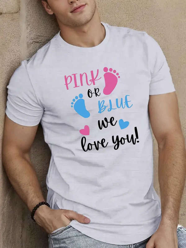 Pink or Blue, We Love You" Men's Casual Short Sleeve T-Shirt