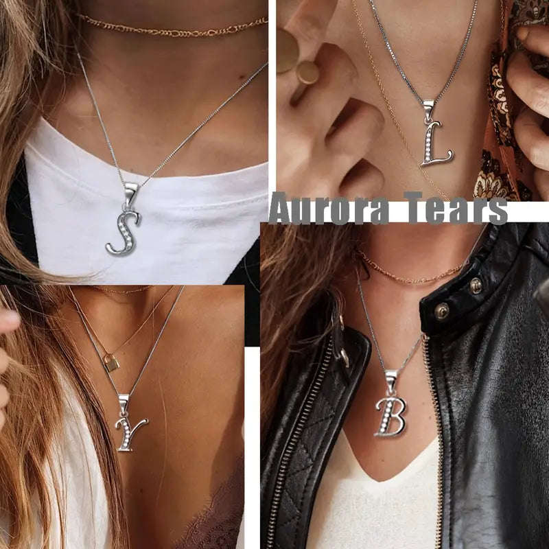 Aurora Tears Letter Necklace Initial 925 Sterling Silver
