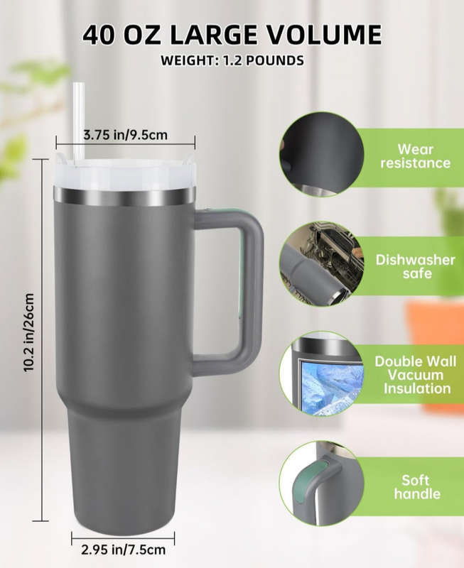Stainless Steel Tumbler With Straw Ash Grey