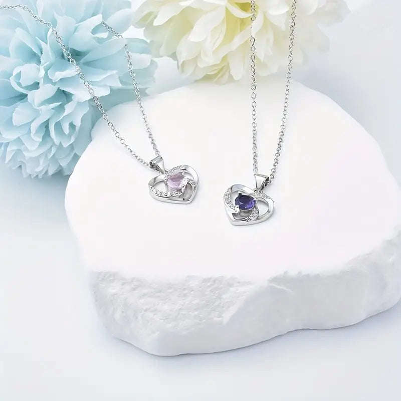 Elegant S925 Silver Heart-Shaped Cubic Zirconia Necklace