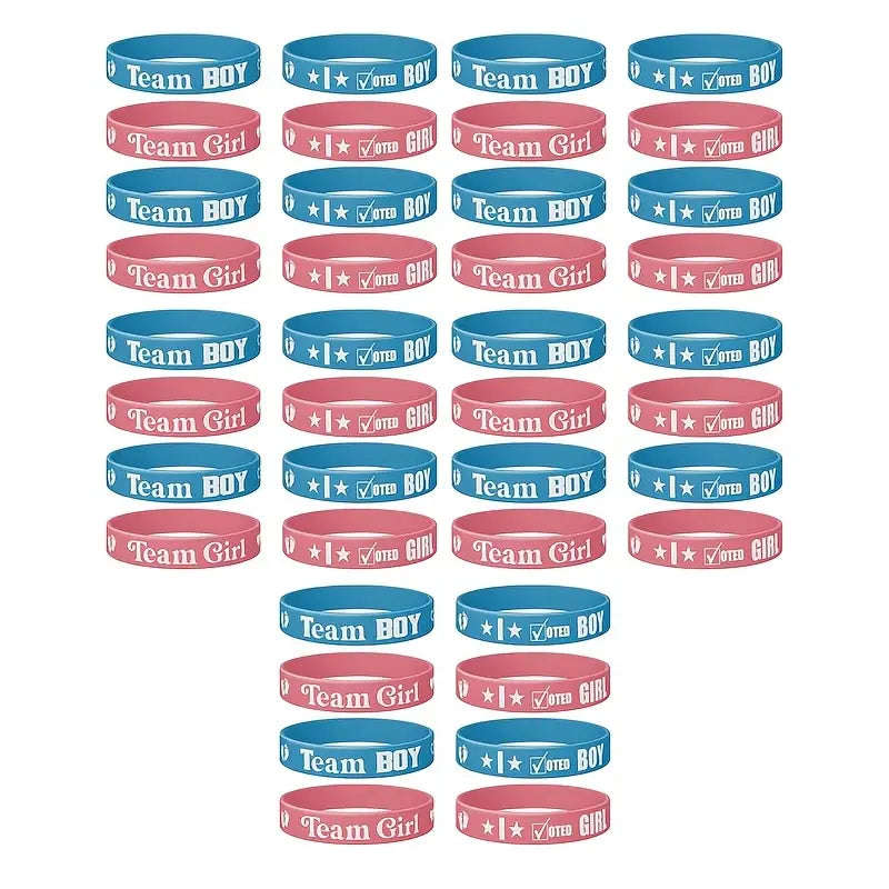 40-Pack Unisex Silicone Wristbands for Gender Reveal