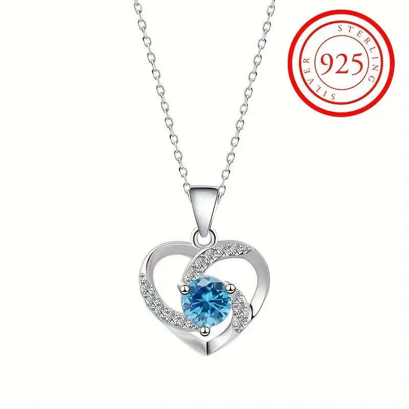Elegant S925 Silver Heart-Shaped Cubic Zirconia Necklace