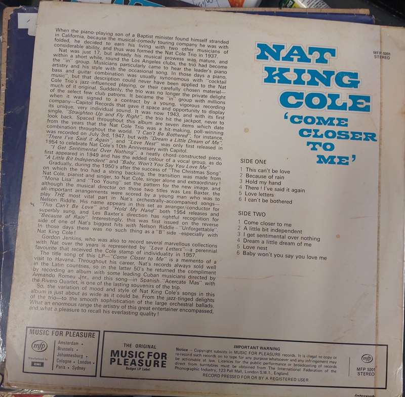 Nat King Cole - Come Closer to me (G/VG)
