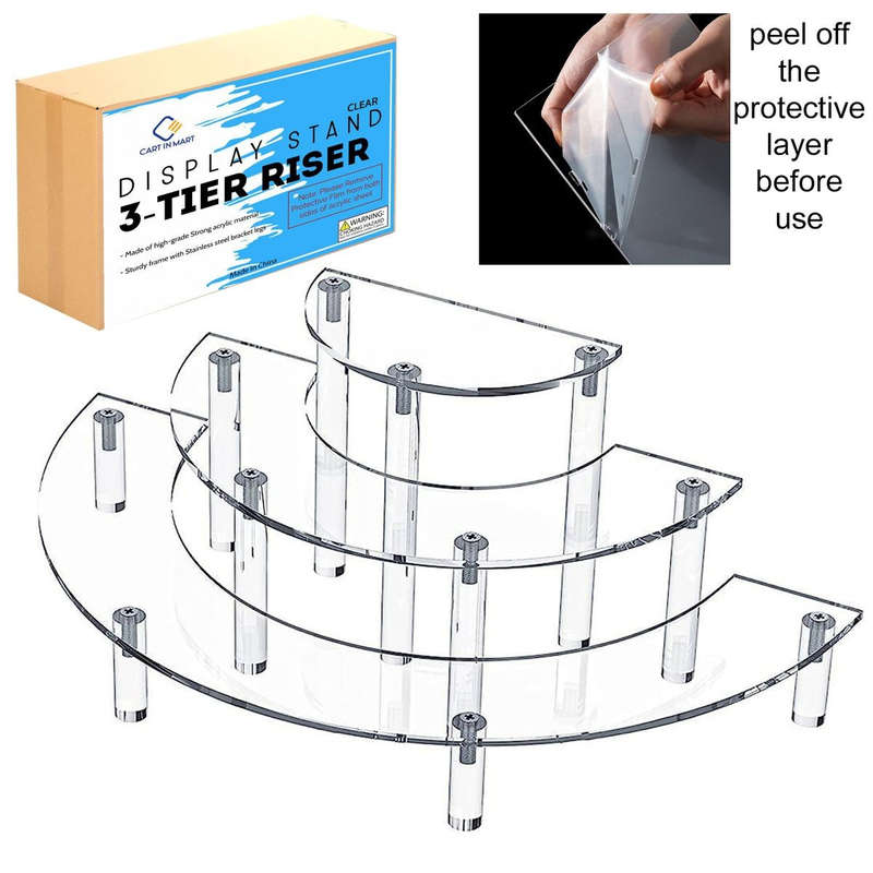 3 Tier Clear Acrylic Display Riser Stand Perfume Cupcake Organiser-Crescent - 2 Pack