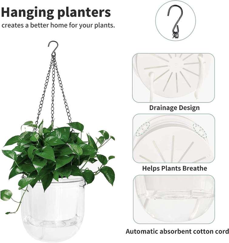 2 Pack Hanging Planters Flower Pots Indoor Outdoor- Clear Self Watering