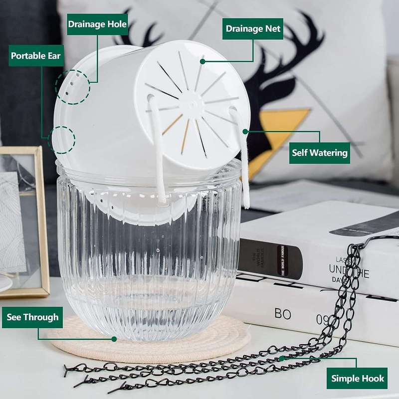 2 Pack Hanging Planters Flower Pots Indoor Outdoor- Clear Self Watering