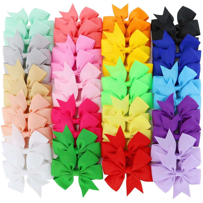 40 Pack 8.4cm Hair Bows For Baby Girls Alligator Clips Grosgrain Barrettes