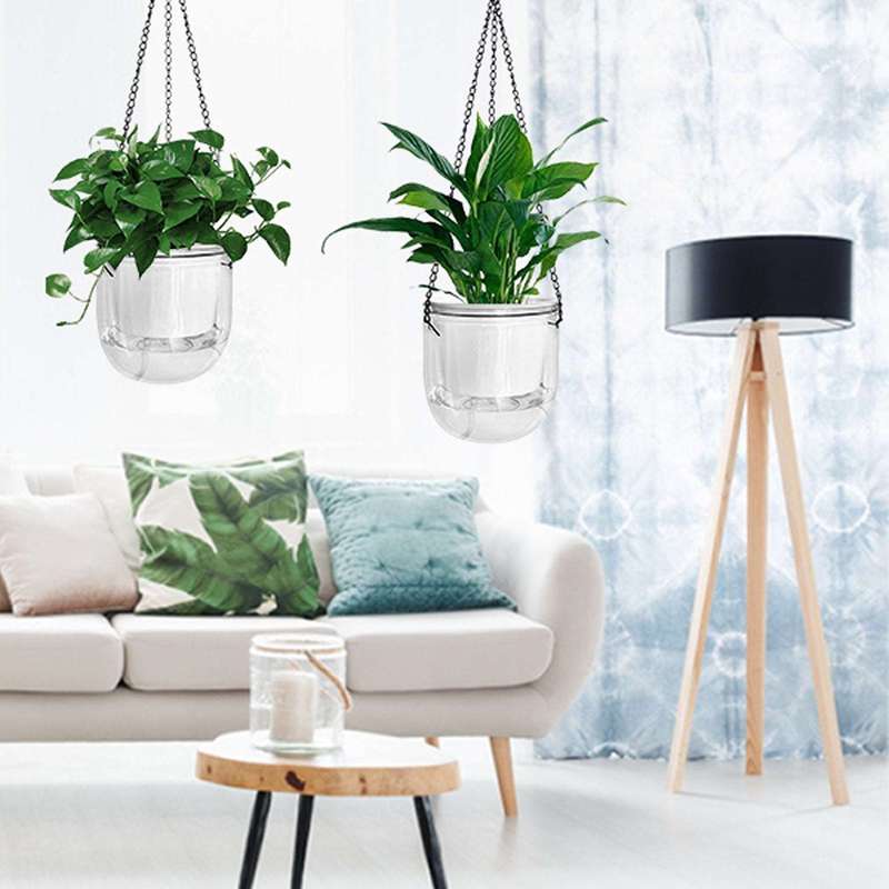 2 Pack Hanging Planters Flower Pots Indoor Outdoor- Clear Self Watering