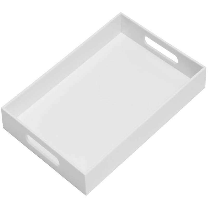 Large Acrylic Serving Tray With Handles - Table Countertop Organiser Decor White