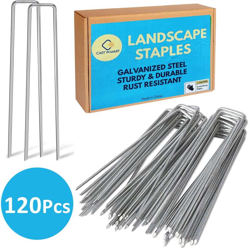 120-Pack Galvanized Landscape Staples Garden Stakes For Lawn Fence-15.2cm