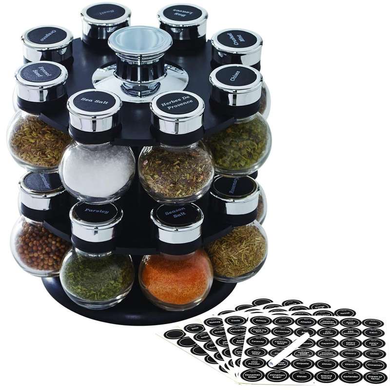 Orbit Rotating Spice Rack Organiser With 16 Shaker Top Jars ,Labels, Marker
