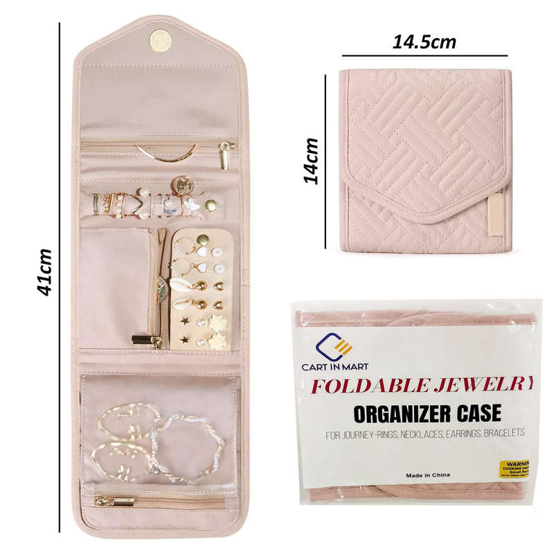 Foldable Travel Jewelry Organiser Case Pouch Roll Bag For Rings Necklace