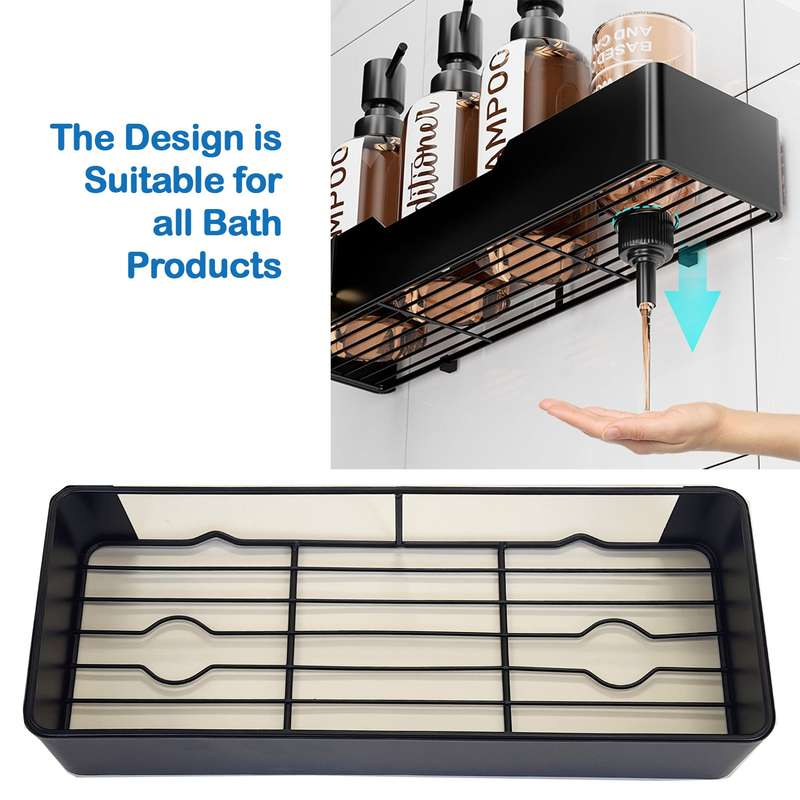 Adhesive Shower Caddy No Drill Organiser With Soap Holder, Hooks- 5 Piece