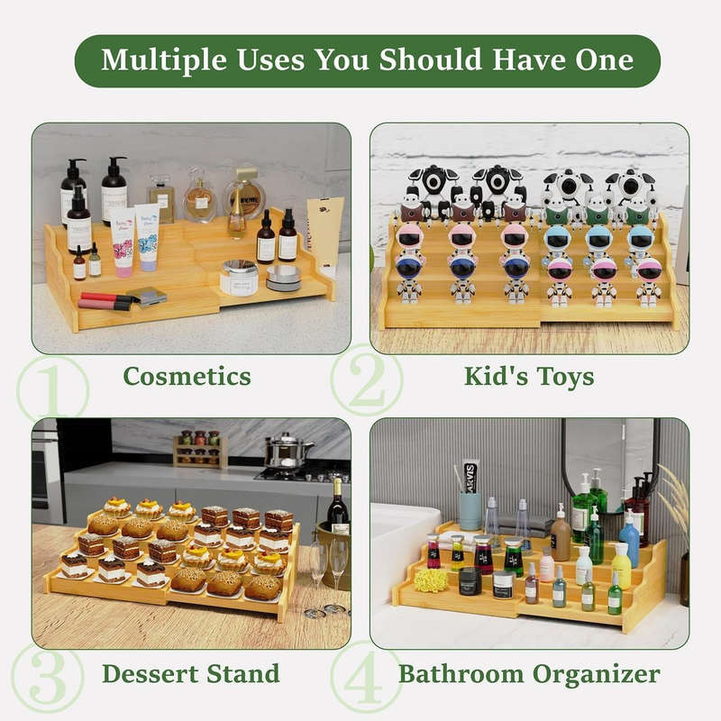 3 Tier Expandbale Bamboo Spice Rack Organiser Cabinet With Labels & Marker