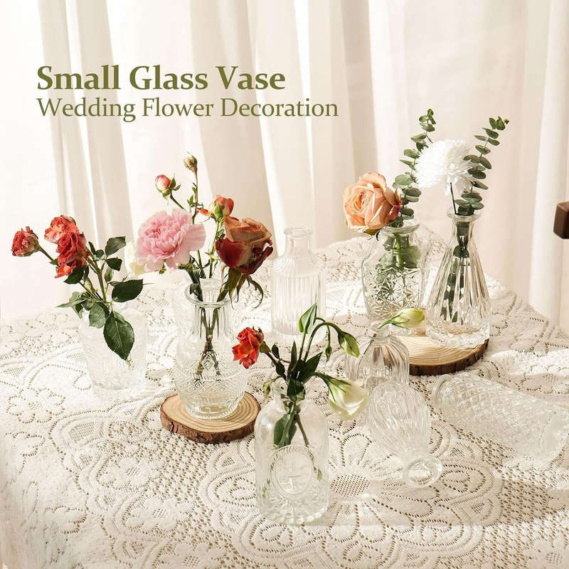 Cart in Mart Vintage Glass Bud Small Vase Set For Flower Home Wedding Decor - 15 Pack
