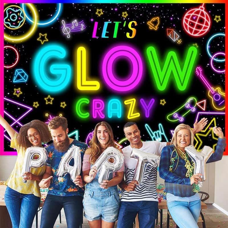 Glow In The Dark Party Decoration Banner Neon Photo Backdrop-2.1x1.5m