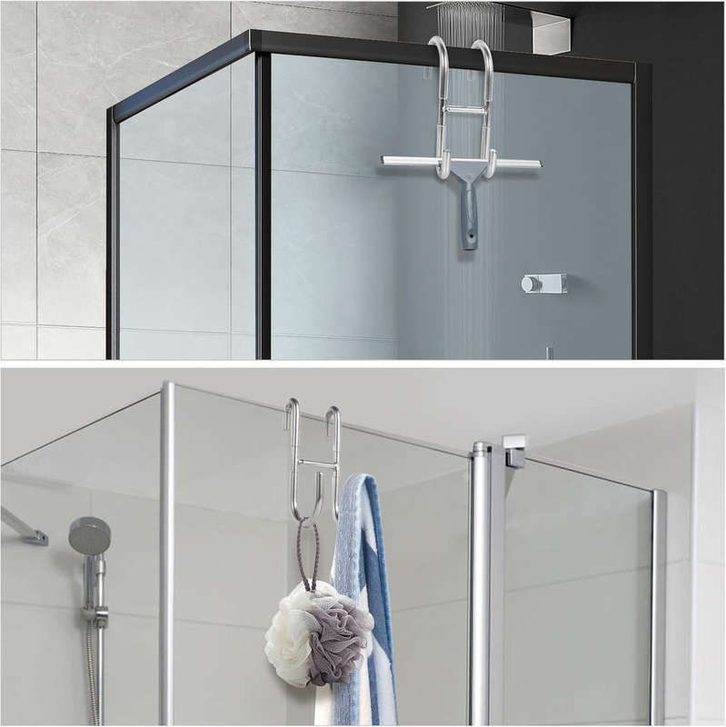 Shower Door Towel Hooks Bathroom No Drill Over Glass-Multipurpose - Pack of 2