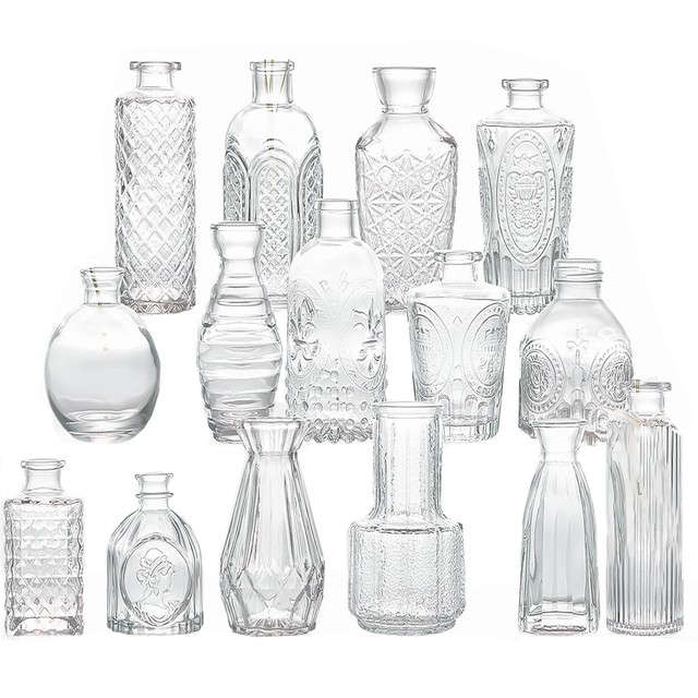 Cart in Mart Vintage Glass Bud Small Vase Set For Flower Home Wedding Decor - 15 Pack