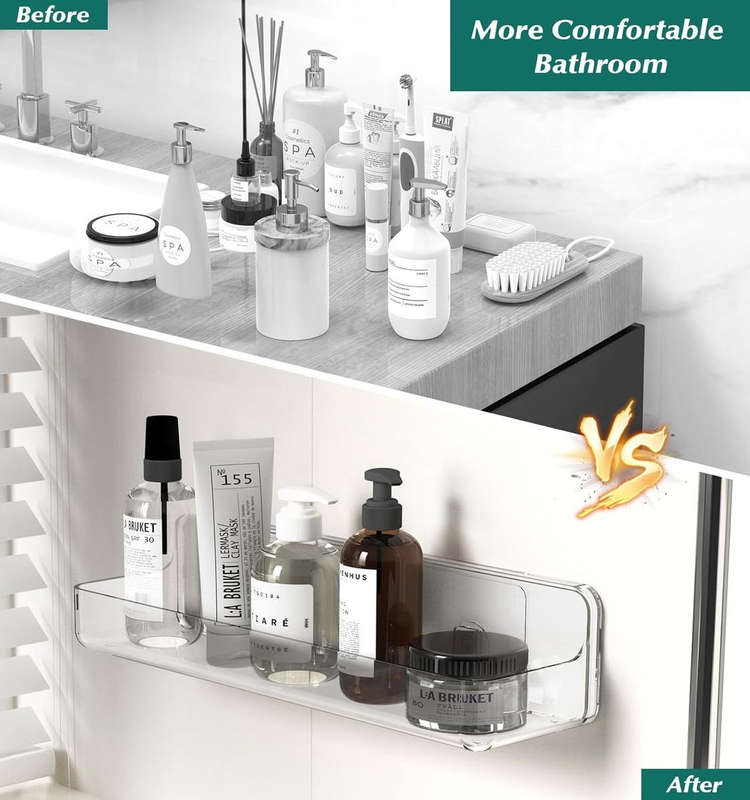 Large Clear Acrylic Shower Caddy No Drill Wall Mounted Adhesive Shelf