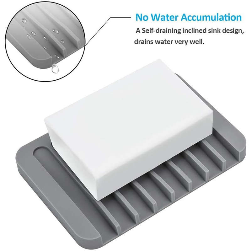 3 Piece Self Draining Premium Silicone Soap Holder Dish For Bathroom Kitchen