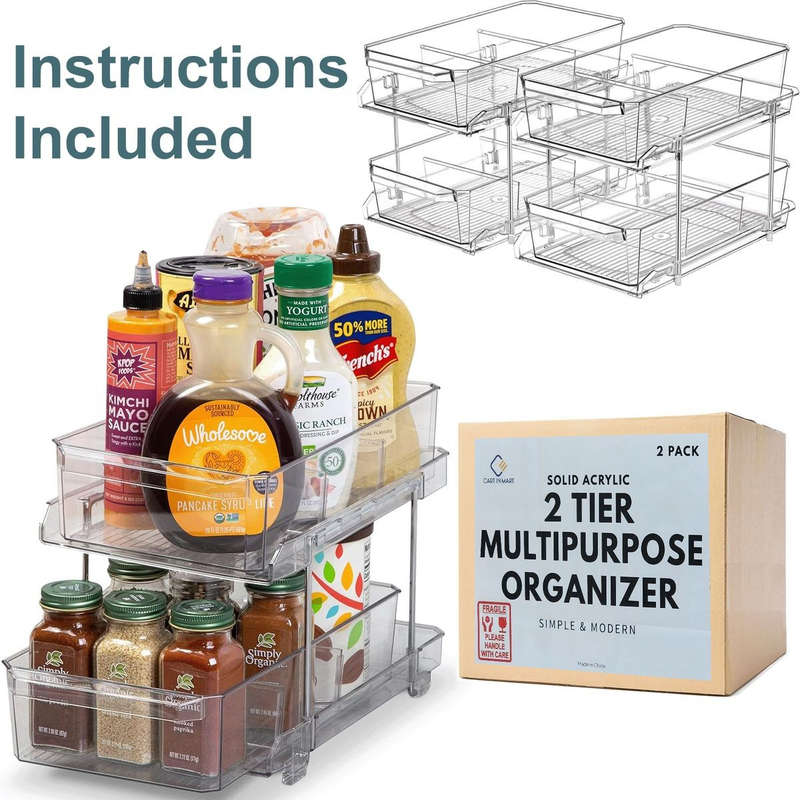 2-Pack Clear Under Sink Organizer | 2-Tier Pull-Out Storage |