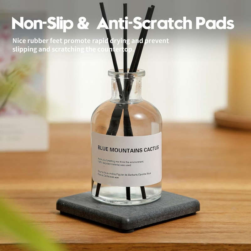 4 Pack Diatomite Coasters Water Absorbant Stone Trays For Bathroom/Kitchen Dark Grey