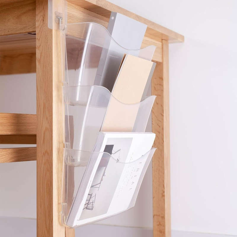 3 Pack Clear Acrylic Wall Mount Hanging File Organizer Holder Single Pocket