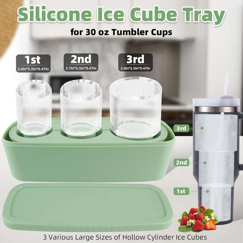 Silicone Ice Cube Tray For Tumbler Cup With Lid & Bin Mold Maker-Large