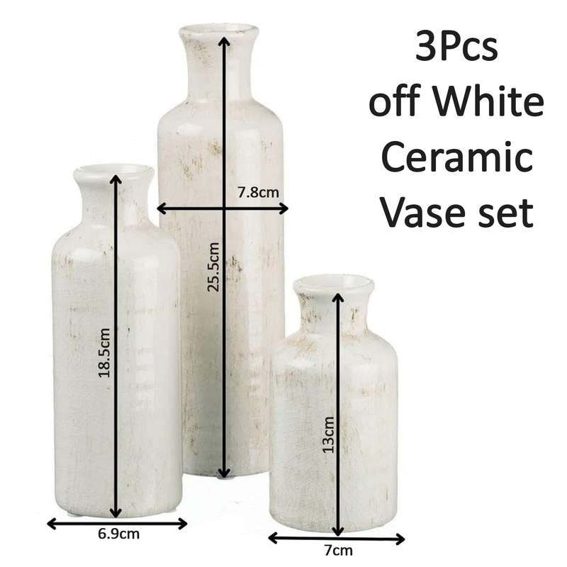 Ceramic Farmhouse Vase Set For Home Shelf Wedding Table Decor - 3 Piece