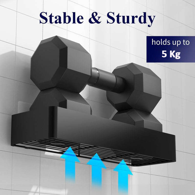 Adhesive Shower Caddy No Drill Organiser With Soap Holder, Hooks- 5 Piece