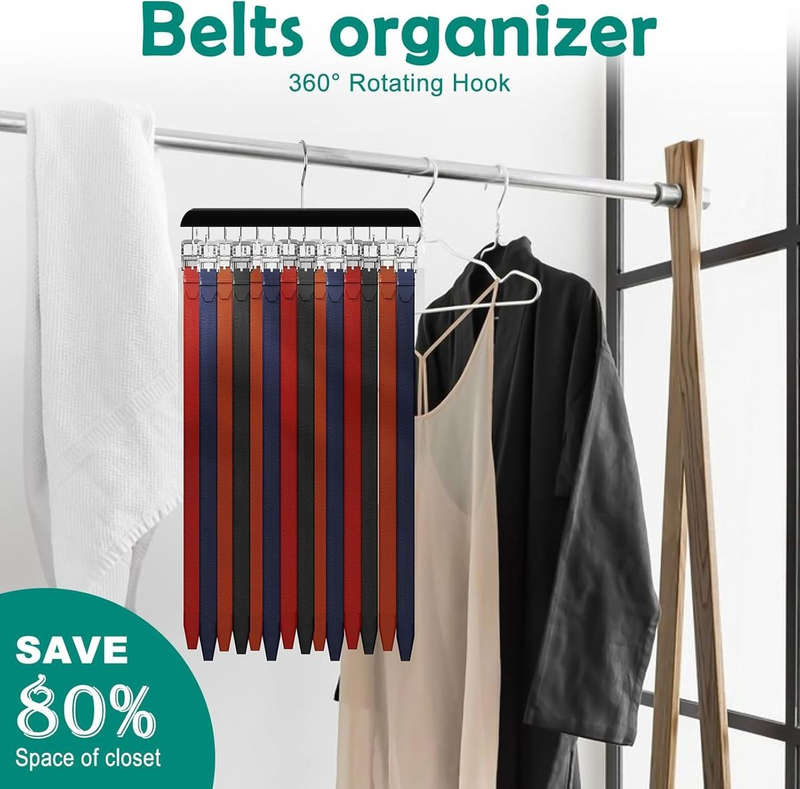 Wooden Belt Hanger For Closet For Max 42 Belts Organizers & Storage- Black