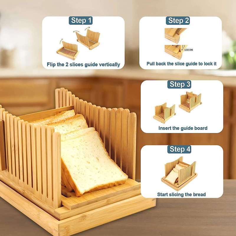 Bamboo Bread Slicer Set With Knife -Foldable