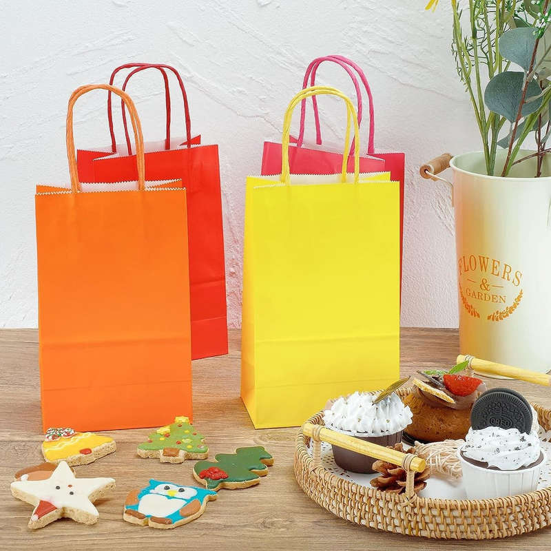 64 Pack Kraft Paper Gift Bags Bluk Party Favour In 8 Colours -Small