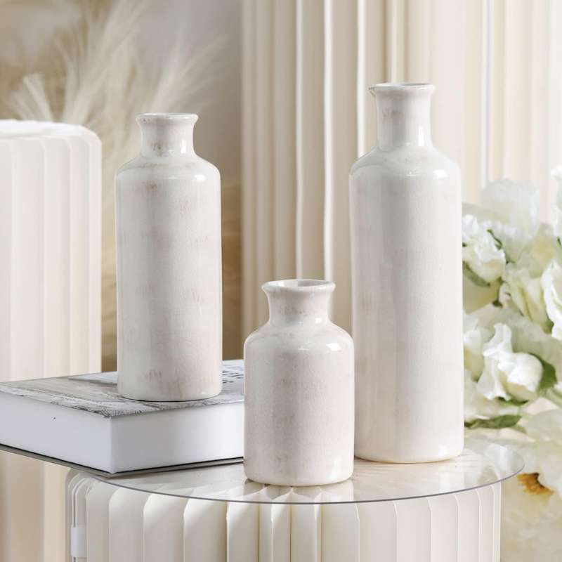 Ceramic Farmhouse Vase Set For Home Shelf Wedding Table Decor - 3 Piece