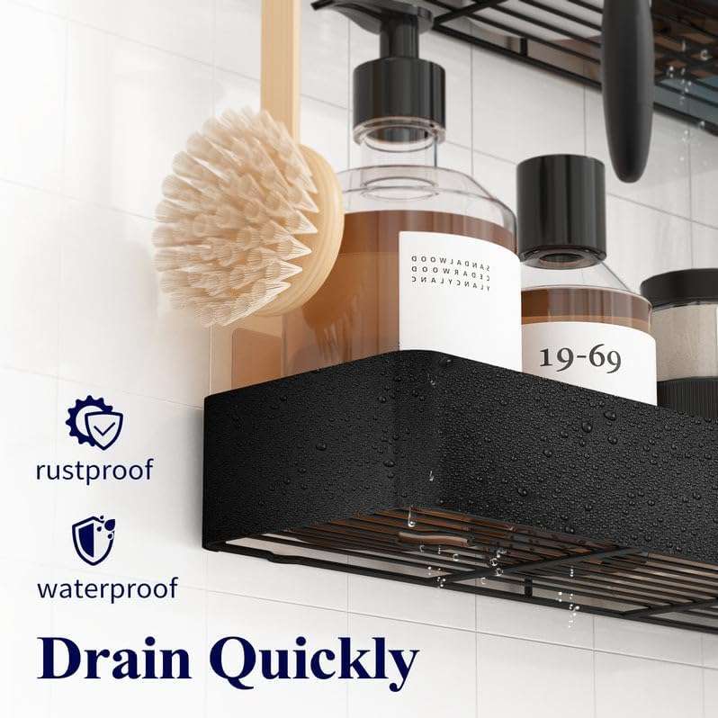 Adhesive Shower Caddy No Drill Organiser With Soap Holder, Hooks- 5 Piece